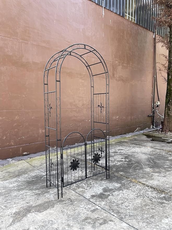 Metal Garden Arch with Doors GTrClimbing Plants Support Arch Outdoor Arch Wedding Arch Party Events Archway Black RL989
