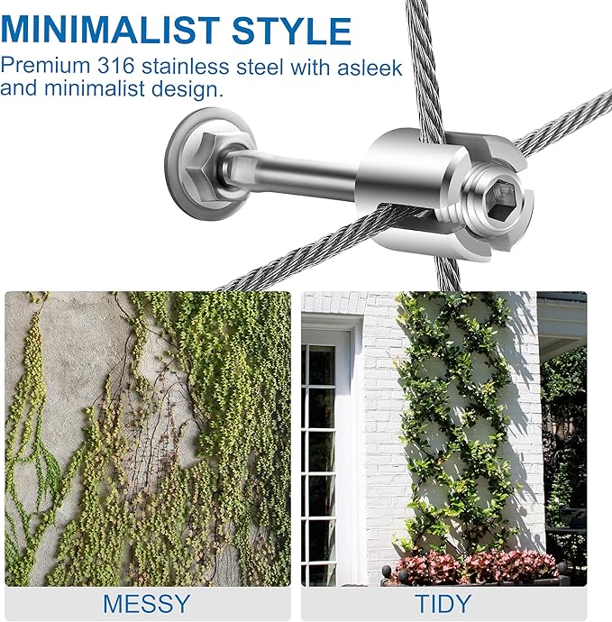 Wire Trellis for Climbing Plants Outdoor 30-Set Wall Wire Trellis Kit with 1/8in x 150ft Stainless Steel Cable &amp Cutter T316 Espalier System for Fence and Garden DIY Projects