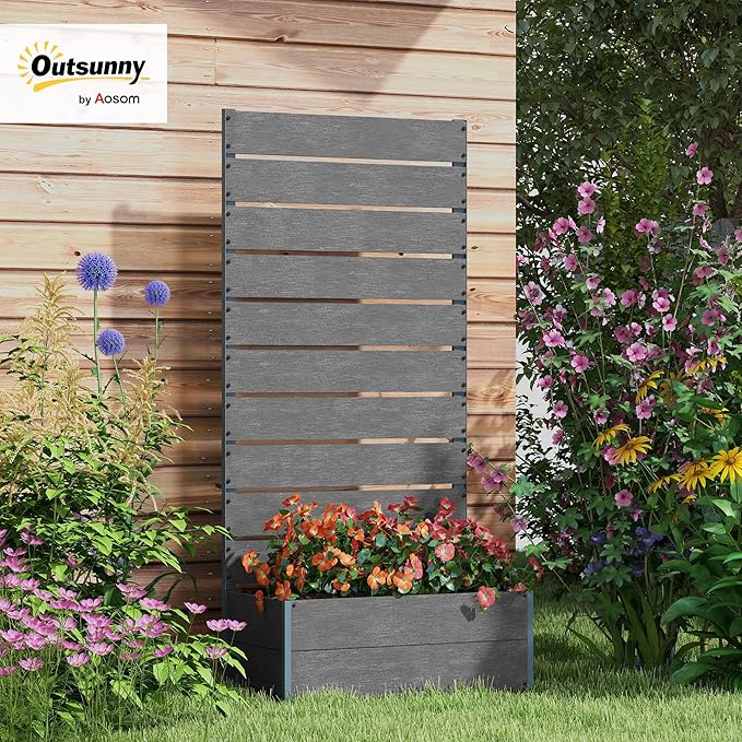 Outsunny Raised Garden Bed with Trellis for Climbing Plants Planter Box with Self Draining Gap Freestanding Trellis Planter for Outdoor Patio Deck 28.25 x 15 x 59 Gray