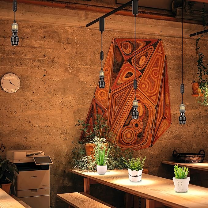 Adjustable Height J-Type Track Light Pendants 24 H Timer 4500K 10W LED Full Spectrum Bronze Industrial Porcelain Lamp Holder AUTO Plant Growing Lamp for Kitchen Island Green House