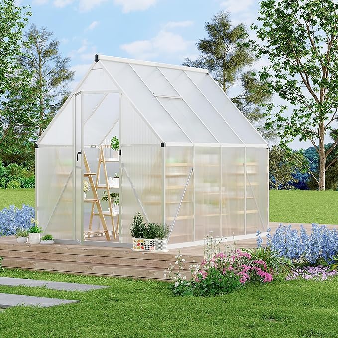 6X7 ft Polycarbonate Greenhouse with Aluminum Frame Polycarbonate Greenhouse for Outdoors Greenhouses with Ventilation Aluminum Large Walk-in Greenhouses for Outside