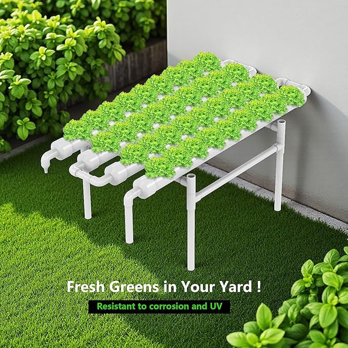 NFT Hydroponic Growing System Kit - 36 Plant Sites | Food-Grade PVC-U Pipes | Indoor/Outdoor Gardening with Auto Water Pump &amp Timer | Ideal for Leafy Greens Lettuce &amp Herbs