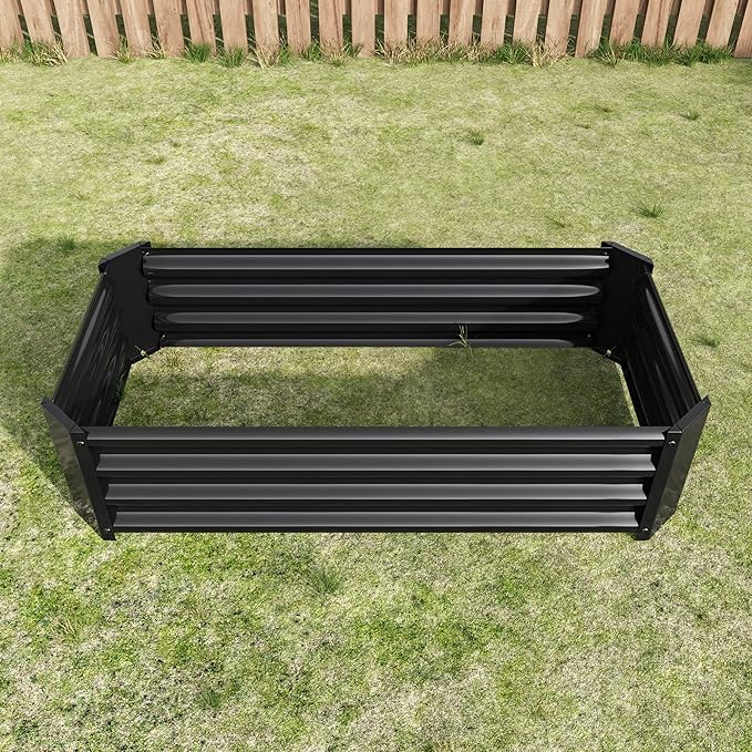 Metal Raised Garden Bed Rectangle Raised Planter 4×2×1ft for Flowers Plants Vegetables Herb Black