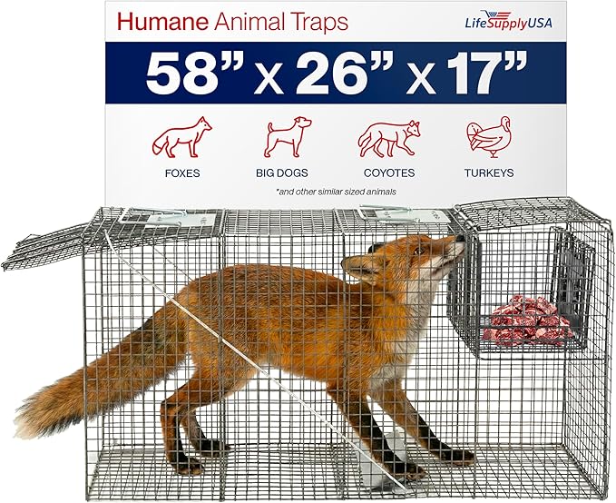 Heavy Duty Catch Release Large Live Humane Animal Cage Trap (58 x 26 x 17)