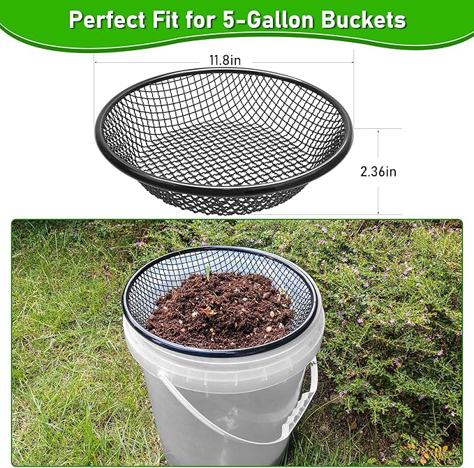 4Pcs 11.8 W Soil Sifter for Gardening 2468mm Grid Rock Sifter for 5 Gallon Bucket Stainless Steel Fine Dirt Sifter Compost Sifter for Capturing Dirt Sand Rocks and Filtering Compost (Black)