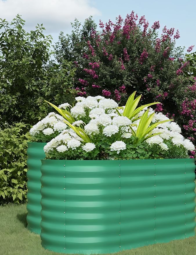 Raised Garden Bed 2-Pack Galvanized Steel Garden Beds Outdoor for Vegetables 4x2x2ft Metal Planter Box for Flowers Large Elevated Garden Bed with Open Bottom Green