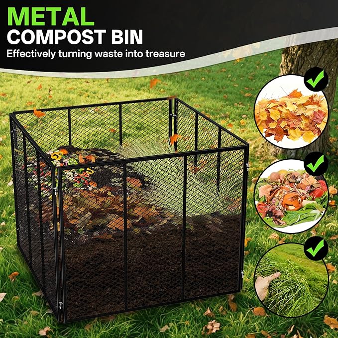 Large Compost Bin 172 Gallon Metal Wire Mesh Composter for Outdoor Waterproof Composting Bin with Rust-Proof Coating Easy Assembly Compost Bin for Garden Yard Kitchen Waste Leaves 37x37x30 in
