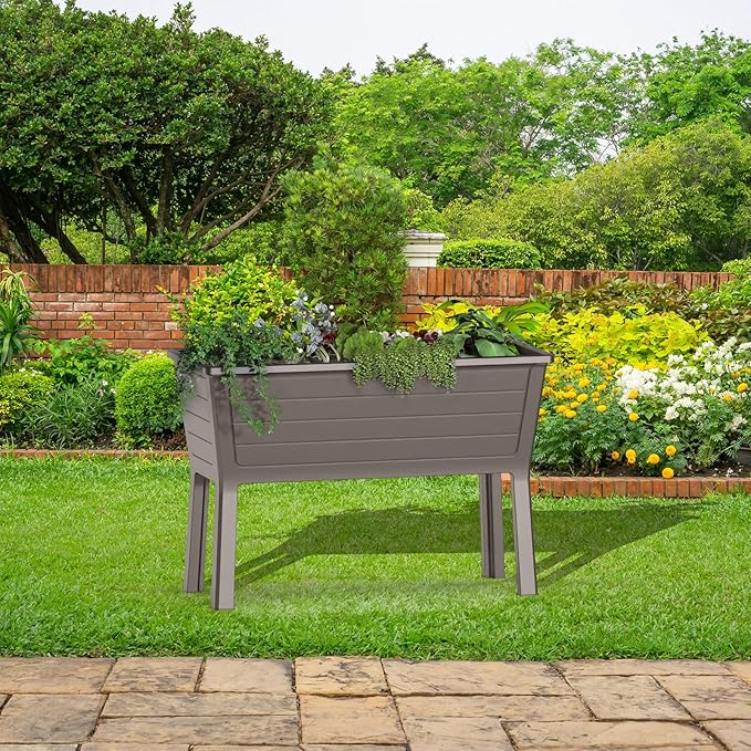 Raised Garden Bed with Wheels Resin Sturdy Planter Waterproof UV-Resistant Outdoor for Flowers Vegetables Herbs in Backyard Patio (2 Grey)