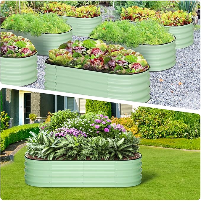 GarveeLife 2 Pcs 4.5x2x1ft Oval Raised Garden Bed Galvanized Raised BedsOpen-Ended Base Metal Raised Planter BedsGarden Bed OutdoorPlanter Raised Boxes for Vegetables FlowersTool-Free AsseGreen