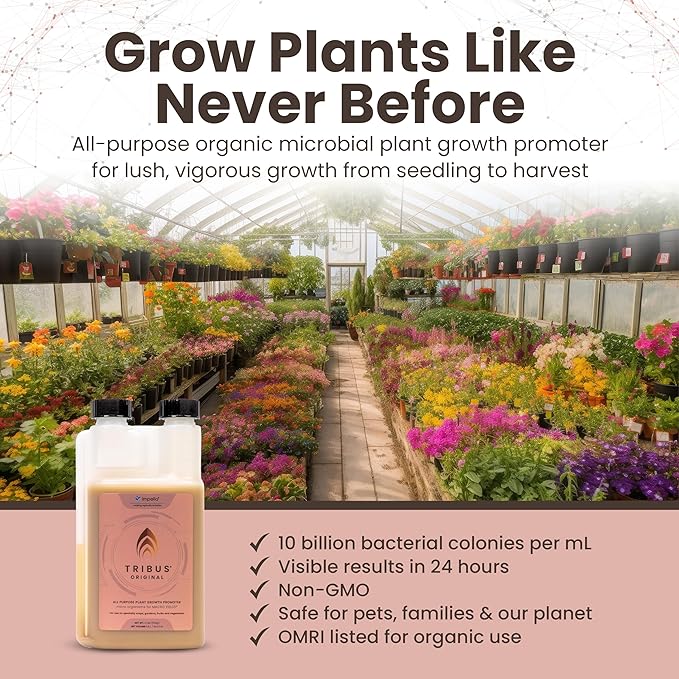 Tribus Organic Microbial Inoculant | Root Booster for Plants Increases Plant Yield Root Growth Flower &amp Fruit Quality | Made in The USA | Visible Root Growth in 24Hrs | Potent Rhizobacteria 16.