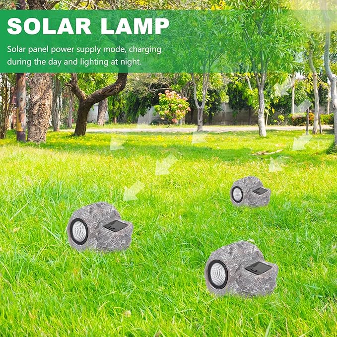 Solar Powered Stone LED Landscape Lamp Outdoor Garden Yard Solar Light Waterproof Resin Spotlights for Patio Pathway Decorative Lighting
