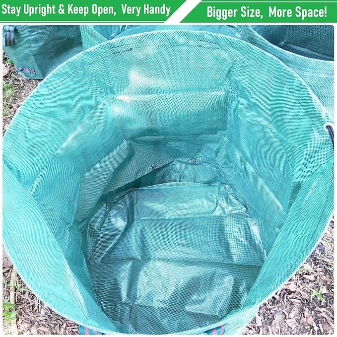 Professional 3-Pack 63 Gallon Lawn Garden Bags Large (D31H19 inch) Yard Waste Bags W/Gardening GlovesStandableReusable Leaf BagLawn Debris BinGarden Trash ContainerPlant Trimmings Bag 4 Handles
