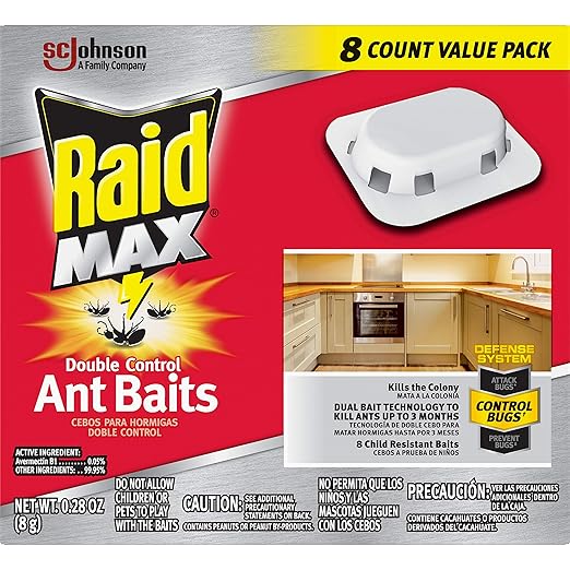 Raid Max Double Control Ant Baits Dual Bait Technology 8 Count (Pack of 4)