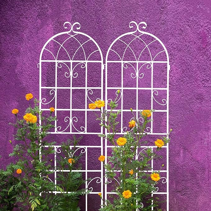 Metal Garden Trellis Rustproof Trellis for Climbing Plants Outdoor Flower Support Butterfly Deco (Cream White-2 Pack 71x19.7)