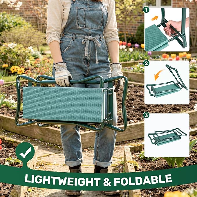 Garden Kneeler and Seat 2-in-1 Gardening Kneeling Bench Foldable Heavy Duty Garden Stool with Cushioned Pad Gardening Gifts for Seniors Women -2PCS
