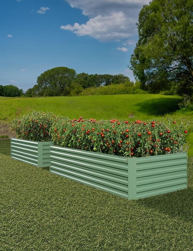 Set of 2 Galvanized Metal Raised Garden Beds 8x4x2 ft Deep Root Planter Boxes for Vegetables Herbs &amp Flowers Outdoor Gardening Kit