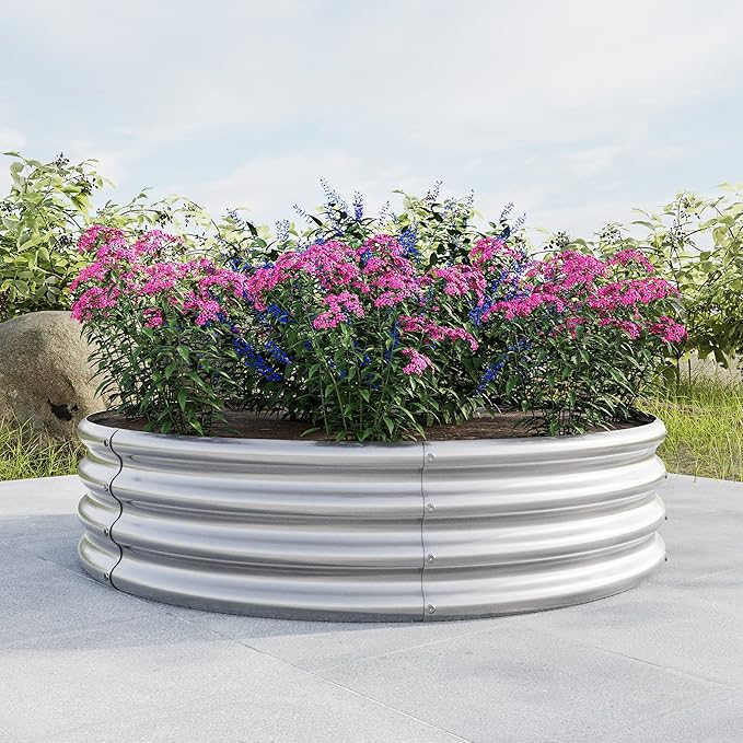 Round Galvanized Raised Garden Bed Outdoor Metal Planter Raised Beds Backyard Patio Raised Planter Box for Gardening Vegetables Fruits Flowers and Herbs 47.24 Dia. x 11.42 H(1pack) Sliver