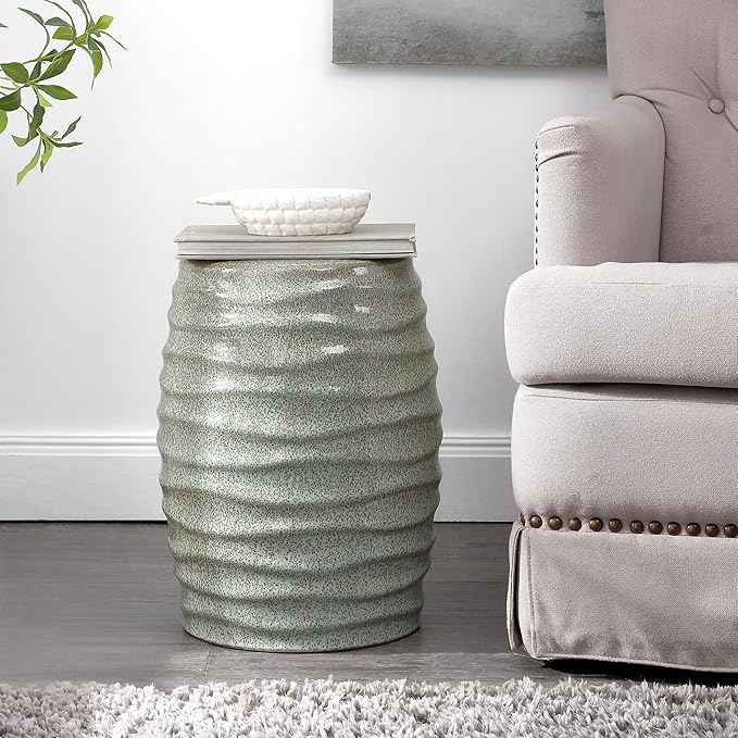 Safavieh ACS4575A Home Kita White Ceramic 19-inch Indoor/Outdoor Side Table Garden Stool