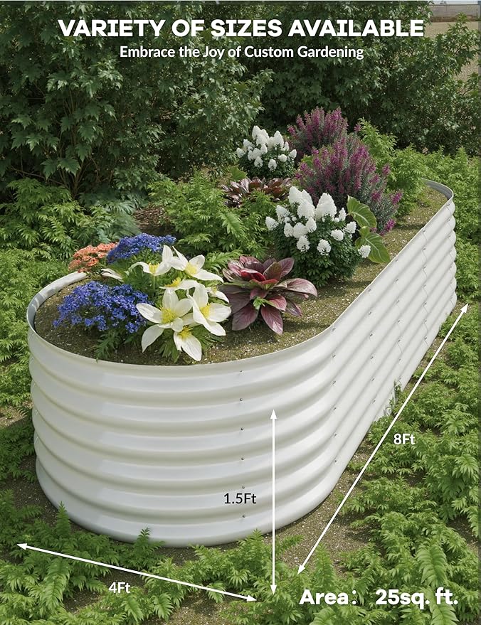 2Pcs 8x4x1.5ft Raised Garden BedGalvanized Raised Planter Boxes Outdoor with Easy Assembly Large Garden Bed for Vegetables Fruits FlowerRaised Garden BedBeige