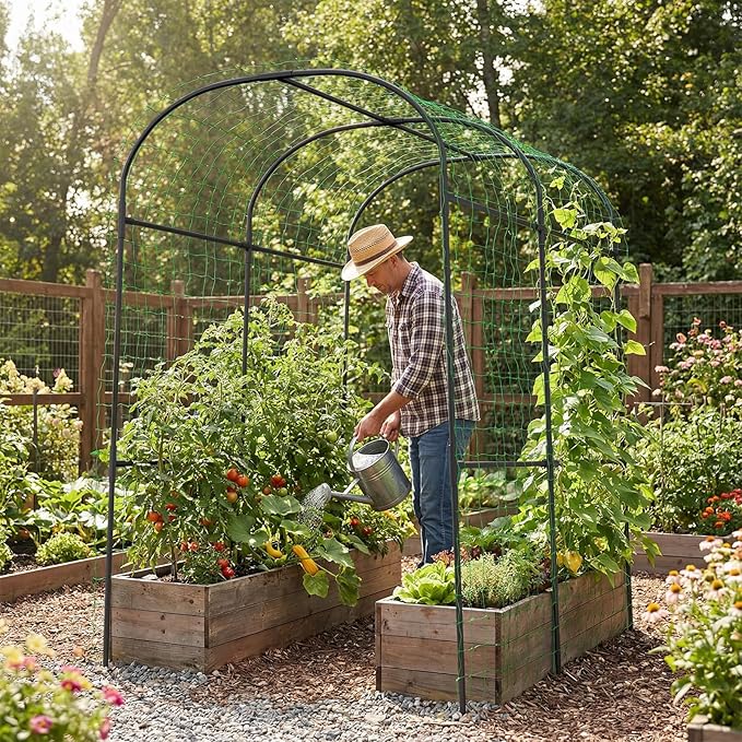 Tall Garden Arch Trellis for Climbing Plants 83in Tall Metal Plant Support Trellis Archway for Climbing Plant Vegetables Cucumber Outdoor Yard Lawn Garden Arch Tunnel Trellis
