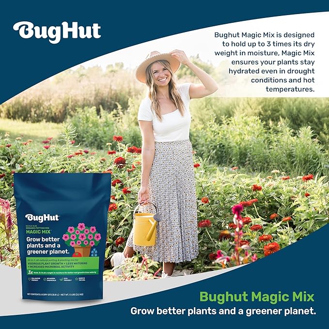 BugHut Magic Mix Peat Free Organic Potting Soil for Indoor Plants and Outdoor – Nutrient-Rich Garden Soil for Vegetables Fruits Herbs and Flowers – Potting Mix Moisture Retaining 5 lb Bag