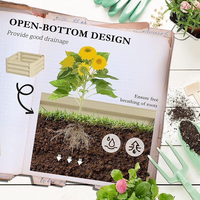 Galvanized Steel Raised Garden Bed 24x24x11.75 - Trellis Tomato Cage Draining Bottomed Planter for Vegetables Flowers | Outdoor Patio Garden