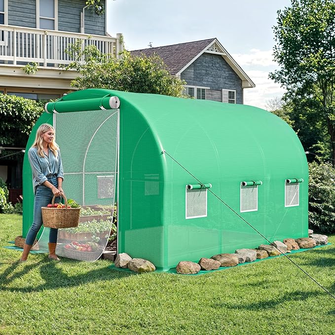 YITAHOME 10x7x7FT Greenhouses Large Heavy Duty Walk-in Green House Tunnel Green Houses Outdoor Portable Plant Gardening Upgraded Galvanized Steel Frame Zipper Doors 5 Crossbars Garden