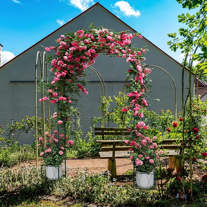 Thickened Tube Garden Arch Trellis with Planter BoxesMetal Arch FramePumpkin Archway Outdoor Garden Arbors and Arches for Wedding Party Decoration Christmas Decor Pergola for Garden Backyard(Green)