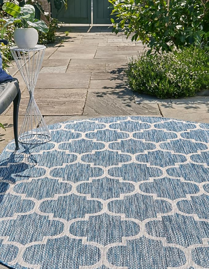 Unique Loom Outdoor Trellis Collection Area Rug - Trellis (Oval 7' 10 x 10' 0 Navy Blue/ Ivory)