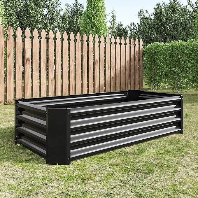 4x2x1ft Galvanized Raised Garden Bed Metal Raised Bed Garden Kit Vegetable Boxes-Rectangle Flower Box Outdoor Garden Large Planter Raised Beds for Planting Fruit Herb Black