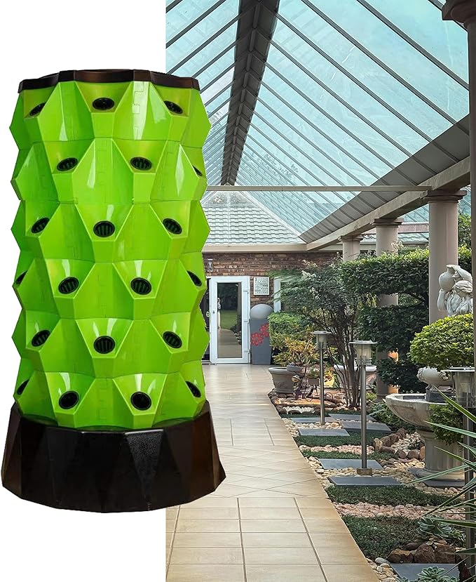 Hydroponics Growing Tower Planter Tower Hydroponics Growing Sys-tem Kit with Water Pump Hydroponic Tower Starter Kit Vertical Hydroponic PlanterGreen-48holes
