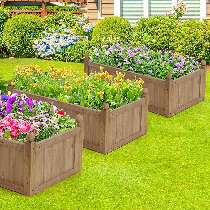 S AFSTAR Wooden Raised Garden Bed 46 L x 24 W x 16 H Outdoor Rectangular Planter Box W/ 4 Corner Drainage Raised Bed for Vegetable Fruit Flower Herb Planter Container for Patio Garden Lawn Yard