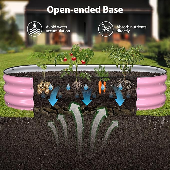 Raised Garden Bed Kit 5x2x1 ft Galvanized Planter Box Outdoor with Safety Edging Large Metal Raised Beds for Gardening Vegetables Flower Fruits (Blush Pink)