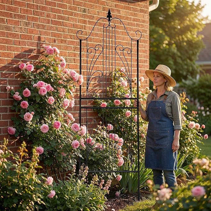 1 Pack Trellis for Climbing Plants 82.7 H x 26.7 W Tall Garden Trellis Wrought Iron Heavy Scroll Metal Decoration Lawn Patio for Rose Clematis Ivy Weather Resistant