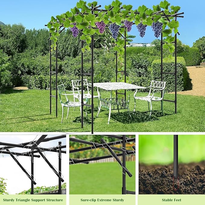 DoCred Large Garden Arch Trellis for Climbing Plants 87 H x 118 L x 79 W Large Grape Vine Trellises Arch Arbor Gazebo Grape Trellis for Outdoor Courtyard and Garden Decoration Black