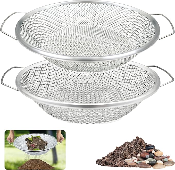 2PCS Soil Sifter for Gardening Rock Sifter for 5gallon Bucket Dirt Sifter Compost Sifter Sifter for Gravel Sawdust Vermicompost 3mm 6mm Soil Sifter with Handle