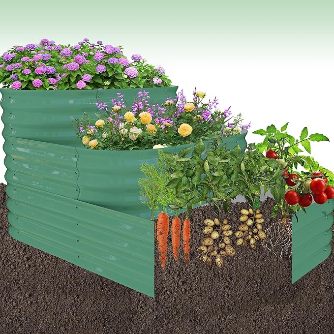 Galvanized Raised Garden Bed Kit 61x42x31 in Outdoor Planter Box for Vegetables Herbs Flowers Modular 3-in-1 Raised Garden Beds with Open Base Garden Box for Plants Backyard Patio Green