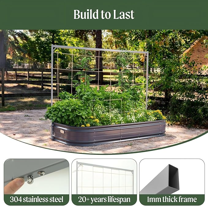 Vego Garden 5.0ft Long Tomato Metal Frame Trellis Garden Trellis for Climbing Plants Like Cucumber Beans Tomatoes &amp Vines (Garden Beds Not Included)