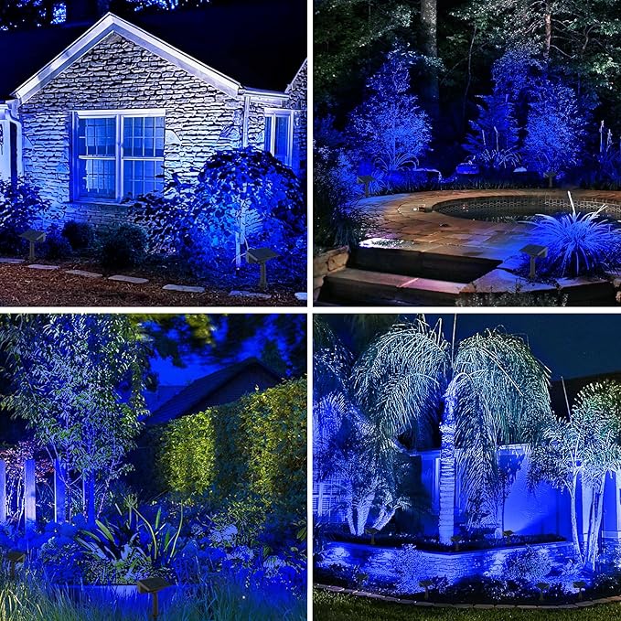 T-SUN Solar Spot Lights Outdoor 4 Pack 49LED Landscape Spotlights 2 Lighting Modes Auto ON/Off Solar Lights for Trees Garden Yard Pathway Driveway(Blue)