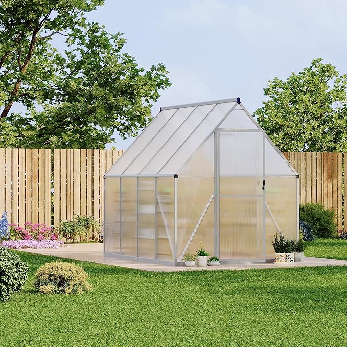 6X7 ft Polycarbonate Greenhouse with Aluminum Frame Polycarbonate Greenhouse for Outdoors Greenhouses with Ventilation Aluminum Large Walk-in Greenhouses for Outside