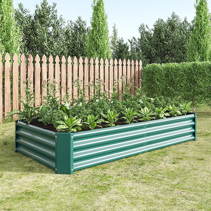 4×2×1ft Metal Raised Garden Beds Outdoor Bottomless Above Ground Raised Garden Beds Galvanized Gardening Bed for Vegetables Flower Herbs (Green 6x3x1ft)