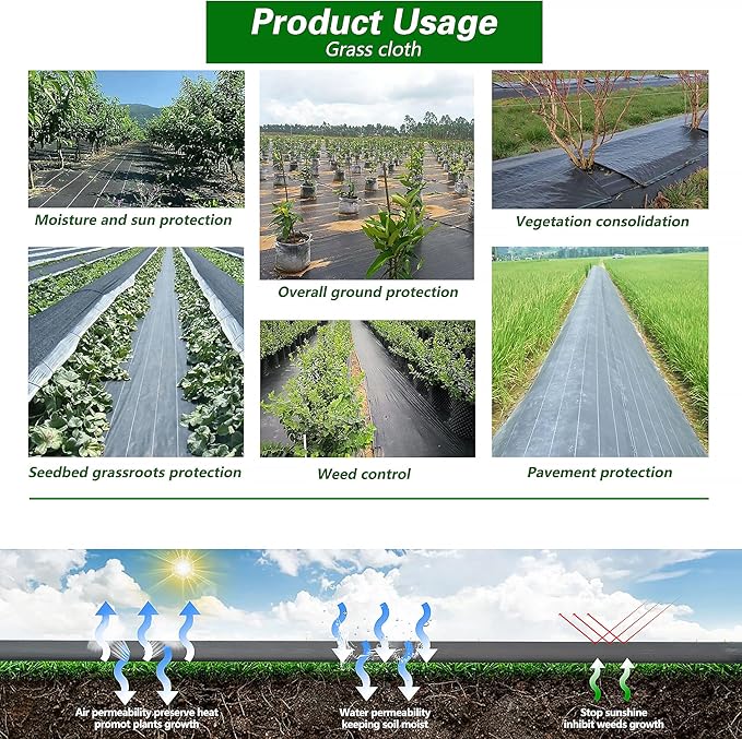 4x300ft Weed Barrier Fabric Landscape Long-Term Use Flexible Breathable Water Permeable Grass Barrier Landscape Fabric Ground Cover Cloth for Garden Planting Weed Blocking