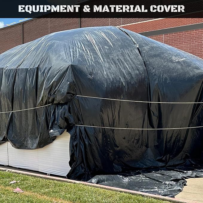 Plastic Sheeting 4 MIL Black (10x100) Roll for Tarp Garden Painters Drop Cloth Plastic Mulch Weed Barrier Underlayment Concrete Curing Moisture Vapor Construction Film Lumber Ground Cover