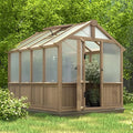VEIKOU 6' x 8' Wooden Greenhouse for Outdoors with Cedar Frame 6MM Thick Polycarbonate Panel Green House with Adjustable Vent for Outside Garden Backyard Light Mocha Brown