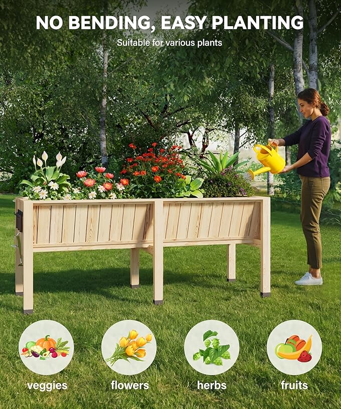Wood Plant Growing Bed Large with Hook - Raised Garden Bed