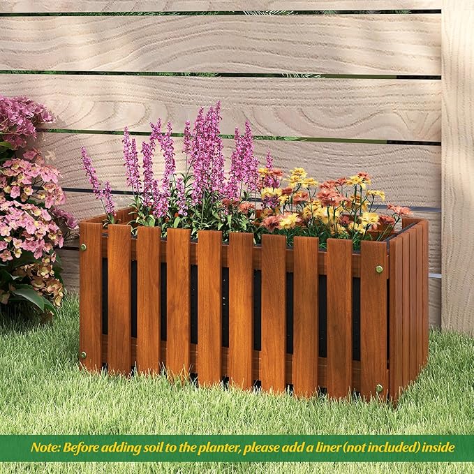 HAPPYGRILL Slat Style Planter Box Wood Raised Garden Bed for Flower Vegetable Rectangular Plant Container for Flowerpot Potted Plant Indoor Outdoor Flower Box for Patio Porch Yard Balcony (1)
