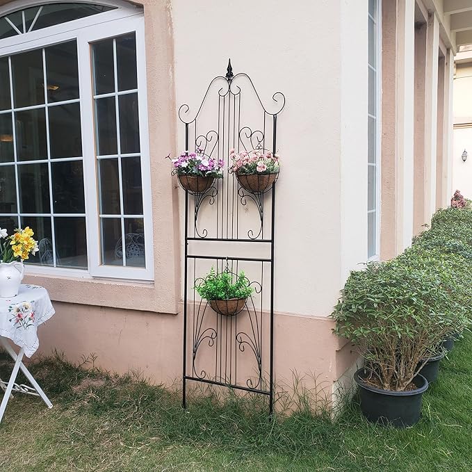 1 Pack Trellis for Climbing Plants 82.7 H x 26.7 W Tall Garden Trellis Wrought Iron Heavy Scroll Metal Decoration Lawn Patio for Rose Clematis Ivy Weather Resistant