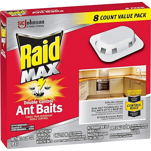 Raid Max Double Control Ant Baits Dual Bait Technology 8 Count (Pack of 4)