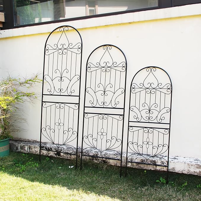 Trellis for Climbing Plants 59 H x 22 W Metal Unique Design Decorative Garden Structure Weather-Resistant Lattice Outdoor Decor Flowers Roses Vine Ivy Clematis Black Coating 1 Pack