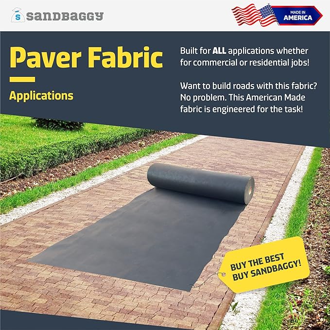 Sandbaggy Paver Underlayment Fabric 8 oz | for All Types of Pavers | Made in America | 50 Year Fabric | 2X Thicker Than Competition | UV Protected Industrial Grade Fabric (15 ft x 25 ft Roll)